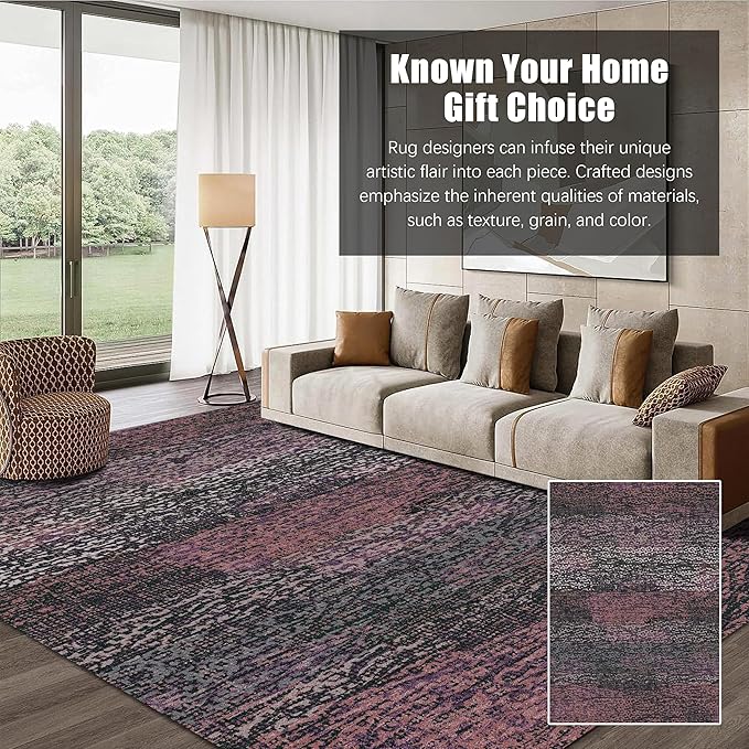 RUGSURE Washable Area Rug - 1/6 Thick - Stain & Water Resistant Non-Slip - Resistant Rug for Living Room, Bedroom, Nursery, Pet & Child Friendly, Vintage Charm Area Rugs (Burgundy, 3' x 5 ')
