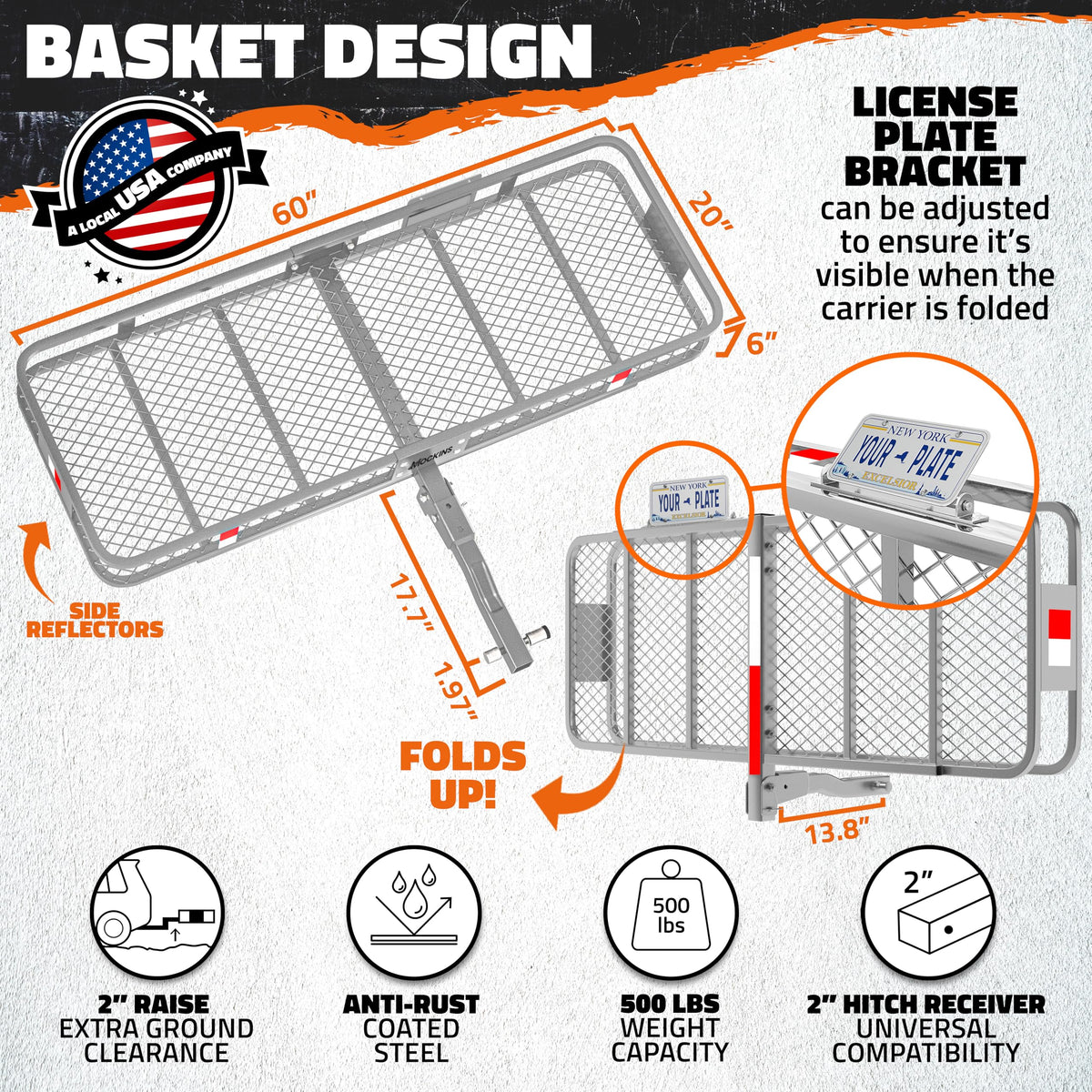 Mockins 500 Lbs. Capacity Folding Luggage Rack for SUV Car Truck Van & RV