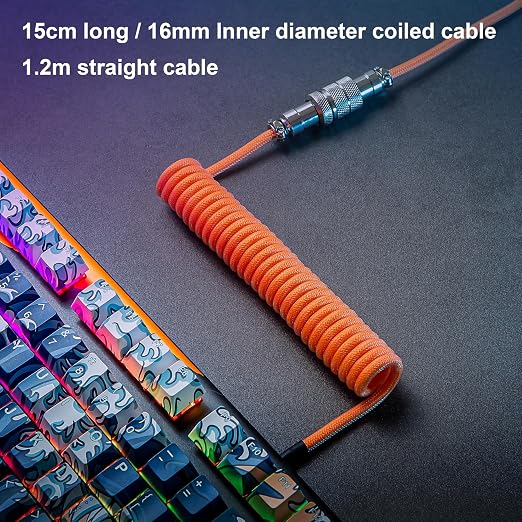 GUNMJO Pro Custom Coiled USB C Cable for Gaming Keyboard Double-Sleeved Mechanical Keyboard Cable with Detachable Metal Aviator 1.5M USB-C to USB-A Blue Color