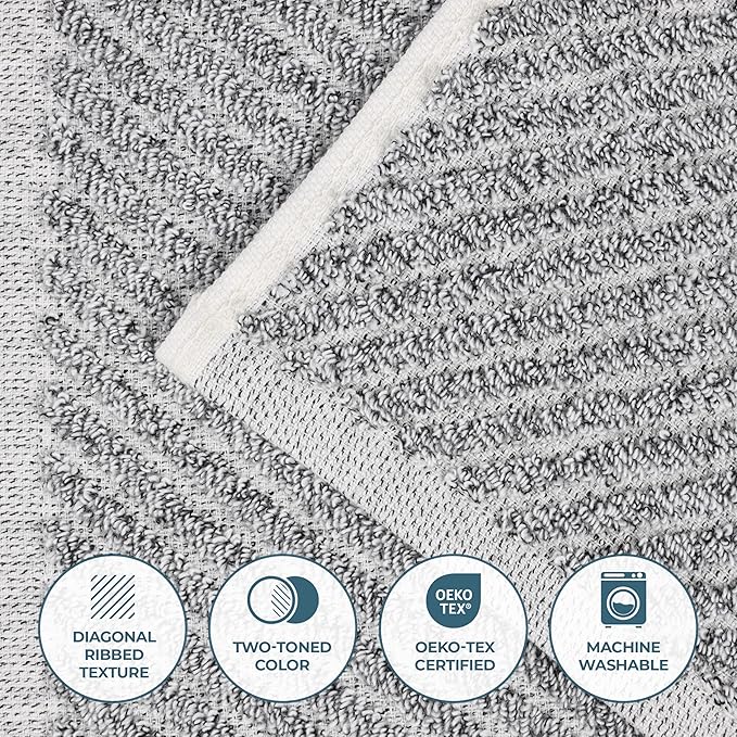 Superior Amelia Viscose Cotton Blend Medium Weight Towels, for Bathroom, Shower, Spa, Plush, Quick Dry, Ultra-Soft Towels, Bath Essentials, Ribbed Design, 12 Piece Assorted Towel Set, Charcoal