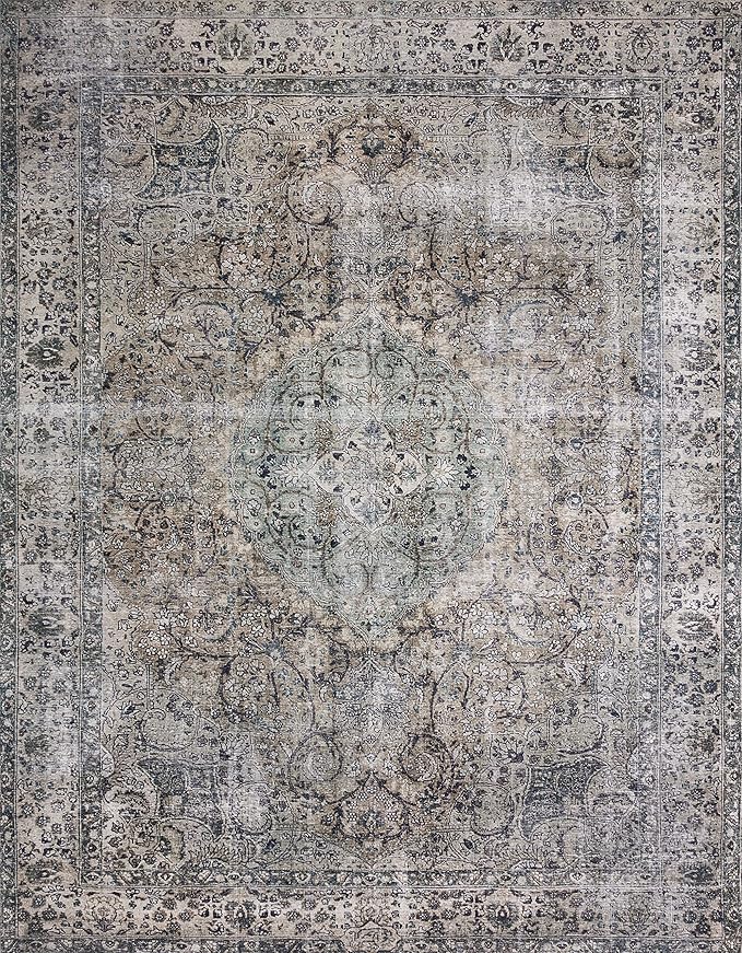 Loloi Layla Collection LAY-06 Taupe/Stone 2'-6" x 9'-6" .13" Thick Runner Rug, Soft, Durable, Vintage Inspired, Distressed, Low Pile, Non-Shedding, Easy Clean, Printed, Living Room Rug