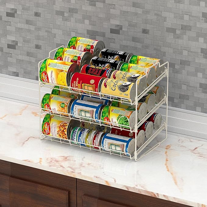 Deco Brothers Stackable Can Rack Organizer for Kitchen and Pantry, Holds Up to 36 Cans, White