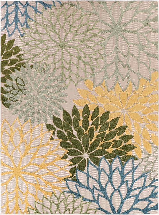 Nourison Home Aloha Indoor/Outdoor Green Multicolor 12' x 15' Area Rug, Easy Cleaning, Non-Shedding, Bed Room, Living Room, Dining Room, Backyard, Patio, Deck (12x15)
