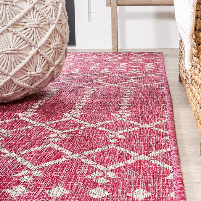 JONATHAN Y Moroccan Geometric Indoor Outdoor Area Rug 3X5 Fuchsia/Light Gray, Ourika Textured Weave for Backyard, Patio, Porch, Easy-Cleaning, High Traffic, Pet-Friendly, Non-Shedding (SMB108Q-3)