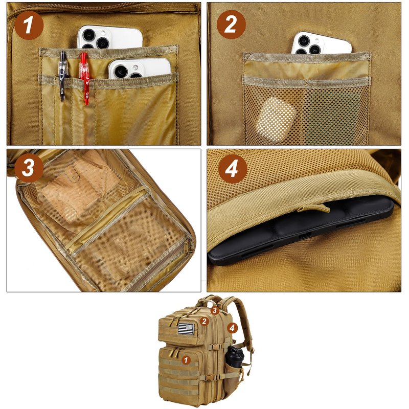 LHI Military Tactical Backpack for Men and Women 45L Army 3 Days Assault Pack Bag Large Rucksack with Molle System - Khaki