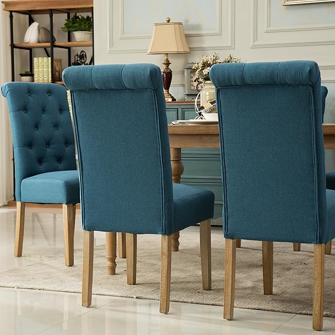 Roundhill Furniture Habit Solid Wood Tufted Parsons Dining Chair (Set of 2), Blue