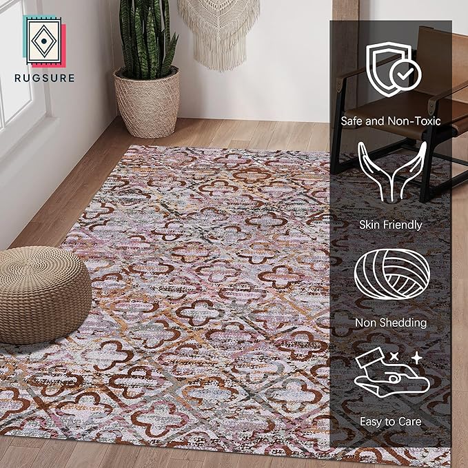 RUGSURE Washable Area Rugs, 9' x 12' - 1/6 Thick - Stain & Water Resistant Non-Slip - Perfect Resistant Rug for Living Room, Bedroom, Nursery, Pet & Child Friendly, Vibrant Colors Rugs, Purple
