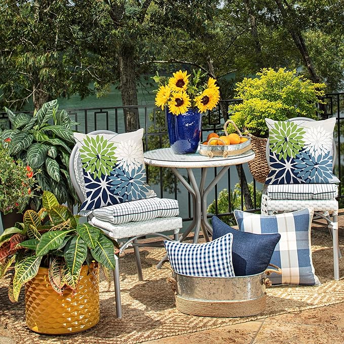 DFXSZ Outdoor Throw Pillow Covers 16x16 Inch Set of 2 Waterproof Spring Summer Geometric Elegant Blue Green Outdoor Pillow Covers for Patio Funiture Garden Couch 158Y16