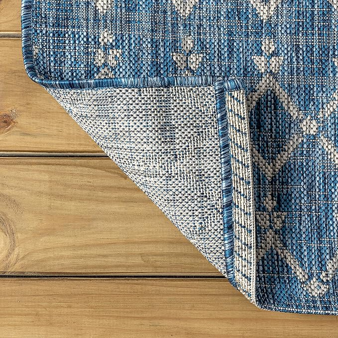 JONATHAN Y SMB108B-214 Ourika Moroccan Geometric Textured Weave Indoor/Outdoor Runner Rug, Bohemian, Scandinavian for Bedroom, Kitchen, Living Room, Easy-Cleaning, Navy/Light Gray, 2 ft. x 14 ft.