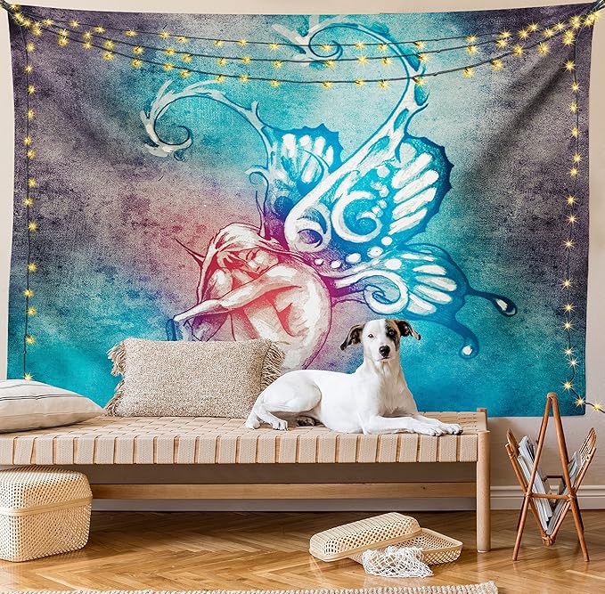 Ambesonne Butterfly Tapestry, with Butterfly Wings Renewal Female Rebirth Psyche Lightness of Being, Fabric Wall Hanging Decor for Bedroom Living Room Dorm, 30" X 45", Blue Purple
