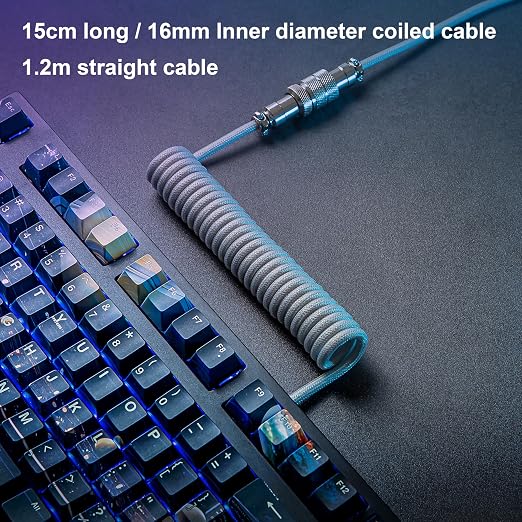 GUNMJO Pro Custom Coiled USB C Cable for Gaming Keyboard Double-Sleeved Mechanical Keyboard Cable with Detachable Metal Aviator 1.5M USB-C to USB-A Blue Color