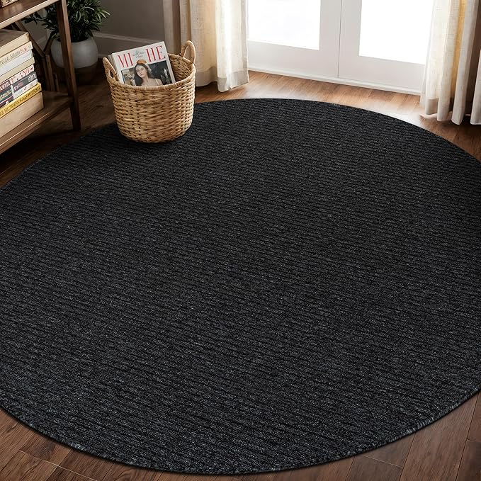 Non Slip Dark Gray Solid Rubber Back Thing Rug for Living Room 4 Round Area Rugs for Kitchen, Rugs for Bedroom, Stain Resistant Easy Cleaning Non Shedding Carpet Dark Gray 4 Round