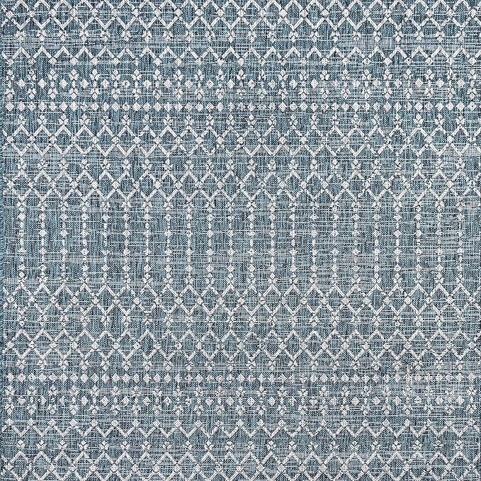 JONATHAN Y SMB108C-8SQ Ourika Moroccan Geometric Textured Weave Teal/Gray 8' Square Indoor/Outdoor Area Rug, Pet Friendly, Non-Shedding, Stain Resistant, Easy-Cleaning for Backyard, Patio, Porch