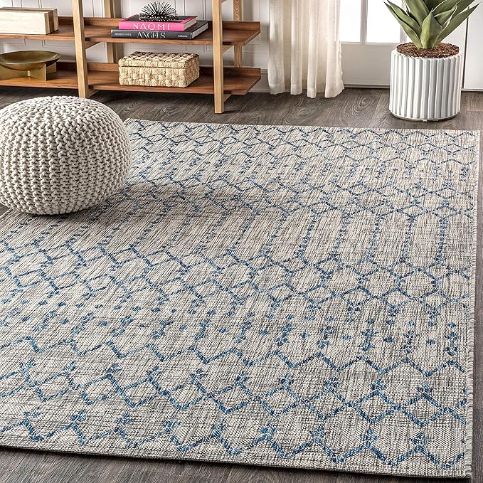 JONATHAN Y Moroccan Geometric Indoor Outdoor Area Rug 8X10 Light Gray/Navy, Ourika Textured Weave for Backyard, Patio, Porch, Easy-Cleaning, High Traffic, Pet-Friendly, Non-Shedding (SMB108A-8)