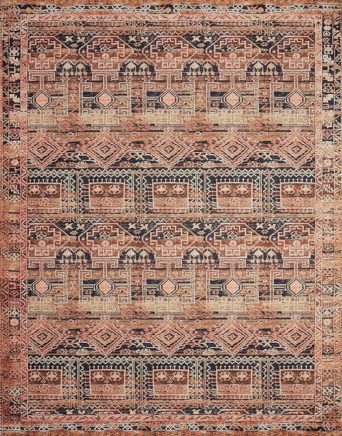 Loloi Layla Collection LAY-14 Mocha/Blush 7'-6" x 9'-6" .13" Thick Area Rug, Soft, Durable, Vintage Inspired, Distressed, Low Pile, Non-Shedding, Easy Clean, Printed, Living Room Rug