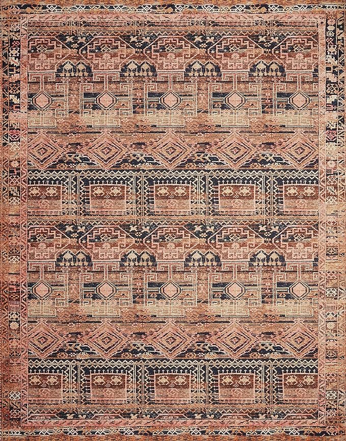 Loloi Layla Collection LAY-14 Mocha/Blush 2'-6" x 9'-6" .13" Thick Runner Rug, Soft, Durable, Vintage Inspired, Distressed, Low Pile, Non-Shedding, Easy Clean, Printed, Living Room Rug