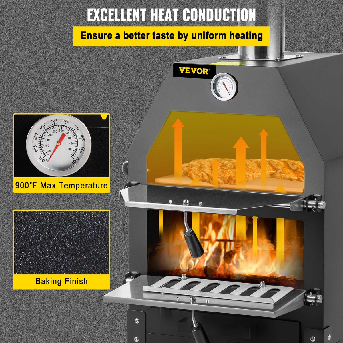 12" Wood Fried Pizza Oven with Wheels & Handle Labor-Saving 2-Layer Portable for Backyard Camping Site Park Outdoor Baking