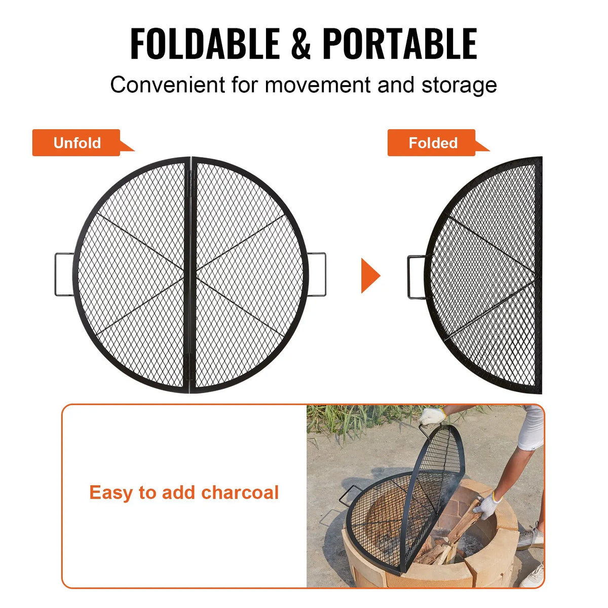 X-Marks Fire Pit Grill Grate,Round Cooking Grate,Heavy Steel Campfire BBQ Grill Grid, Portable Cookware for Outside Party