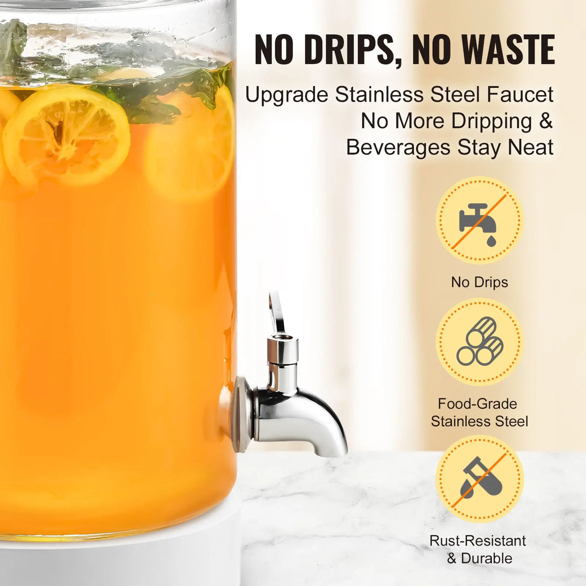 Beverage Dispenser Container,1/2 Gallon Drink Dispensers for Parties,Glass Juice Dispenser with Stainless Steel Spigot