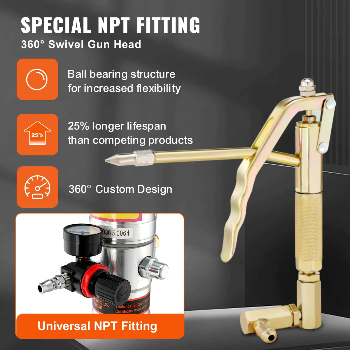Grease Pump, 50:1 Pressure Ratio Air Operated Grease Pump w/13 ft High Pressure Hose and Grease Gun, Pneumatic Grease Pump