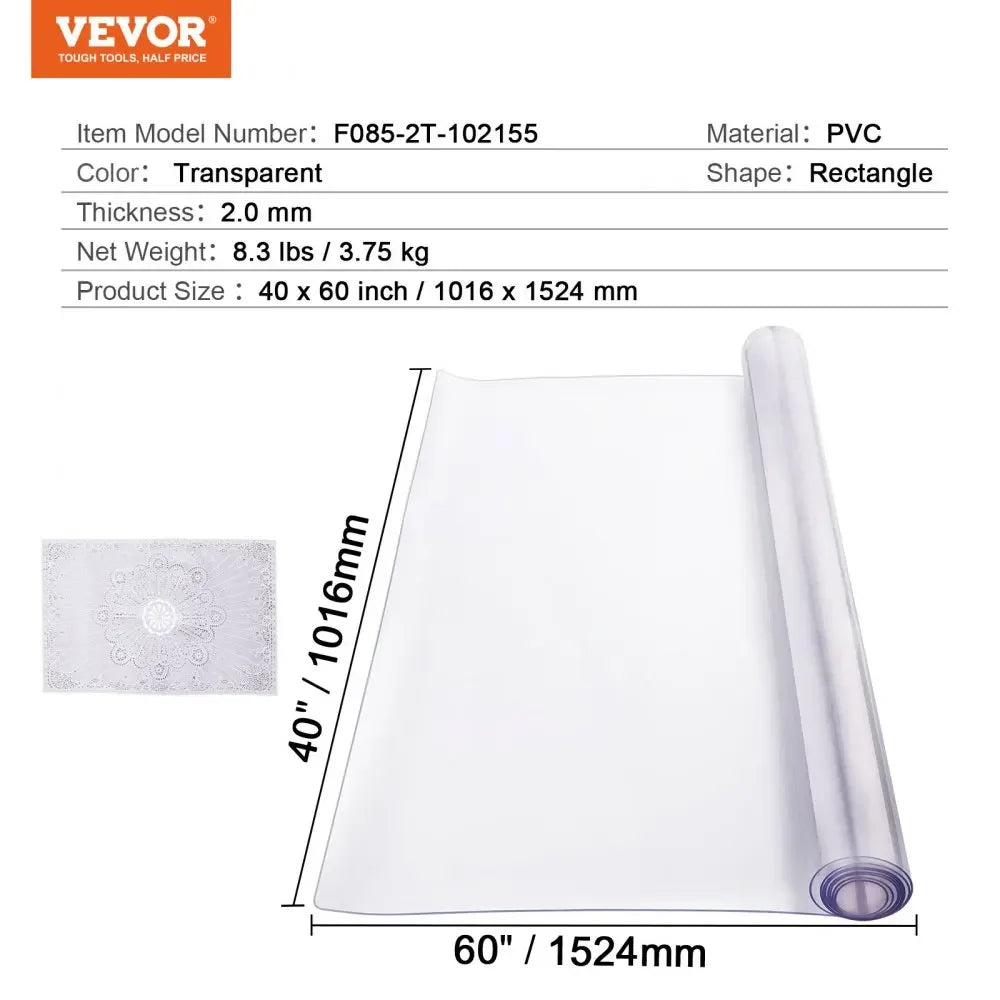 Plastic Table Cover  Thick Clear Table Protector, Rectangle PVC Desk Mat, Waterproof & Easy Cleaning Desk Pad Tablecloth