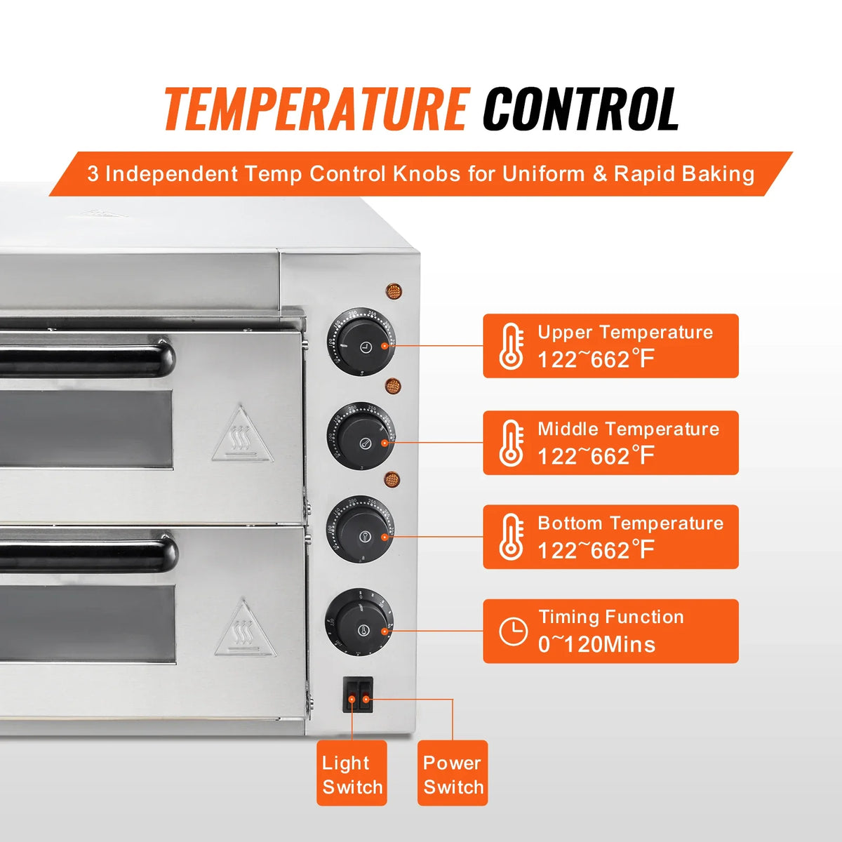 Commercial Pizza Oven Countertop, 14" Double Deck Layer, Stainless Steel Electric Pizza Oven with Stone and Handle