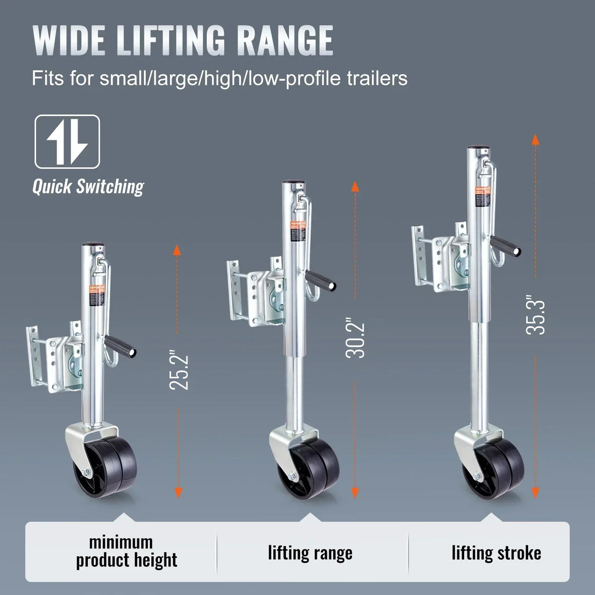 Trailer Jack Tongue Stand 1000/1500/2000lbs with Solid Jockey Sidewind Round Wheel  and Handle for lifting RV Trailer Boat