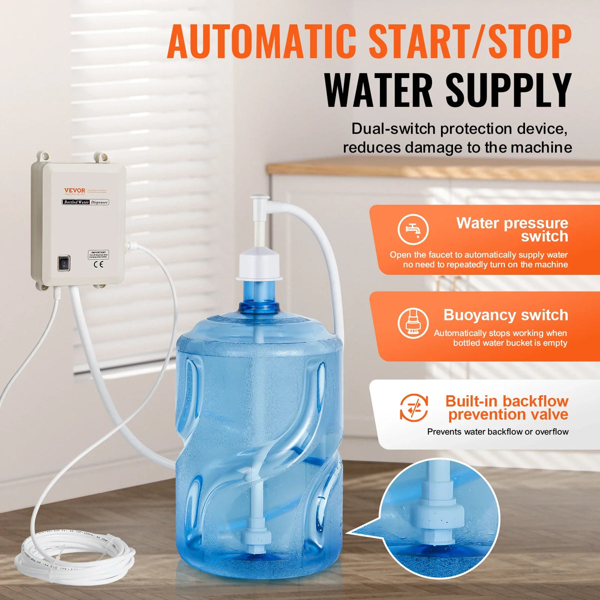 Water Pump System 5 Gallon Bottles Automatic Electric Dispenser Single Inlet Suitable for Coffee/Tea Appliances Fridges