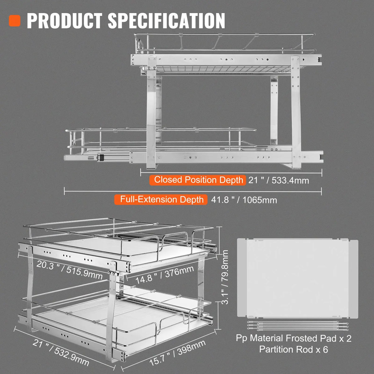 Pull Out Cabinet Organizer,Heavy Duty Slide Out Pantry Shelves,Steel Roll Out Drawers,Sliding Drawer Storage for Home
