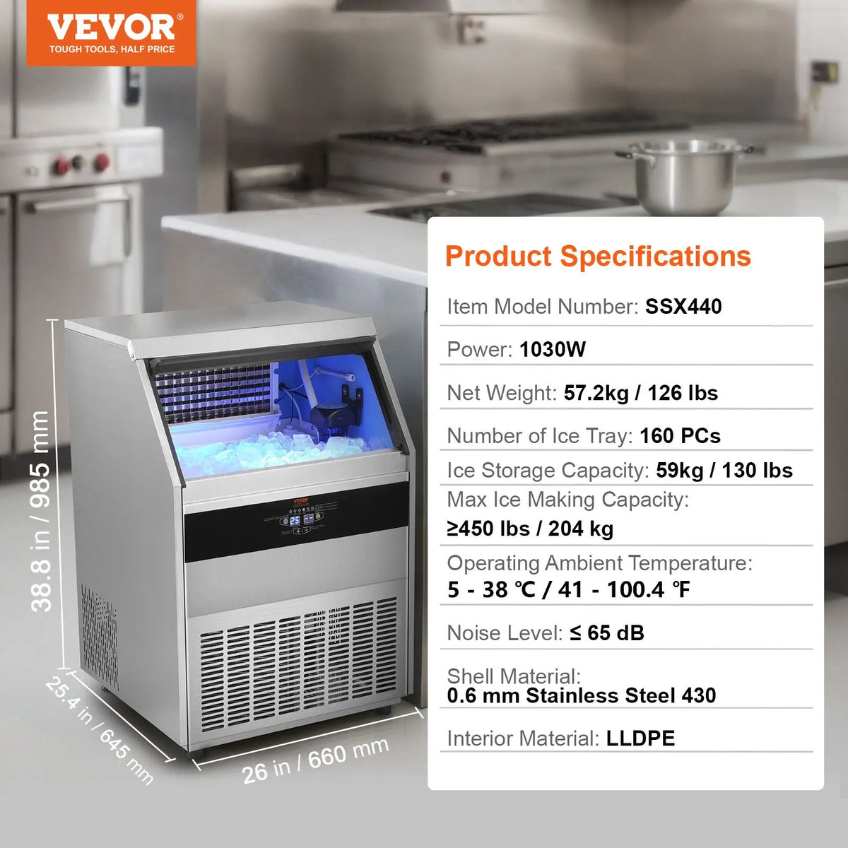 Commercial Ice Maker,Ice Maker Machine,160 Ice Cubes in 12-15 Minutes,Freestanding Cabinet Ice Maker with  LED Display ﻿