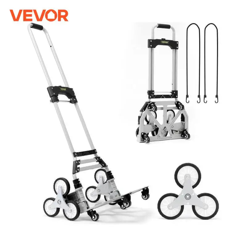 220lbs Stair Climbing Cart Foldable Hand Truck with 32.3-45.7in Adjustable Handle Height 4 Wheels for Warehouse Shopping