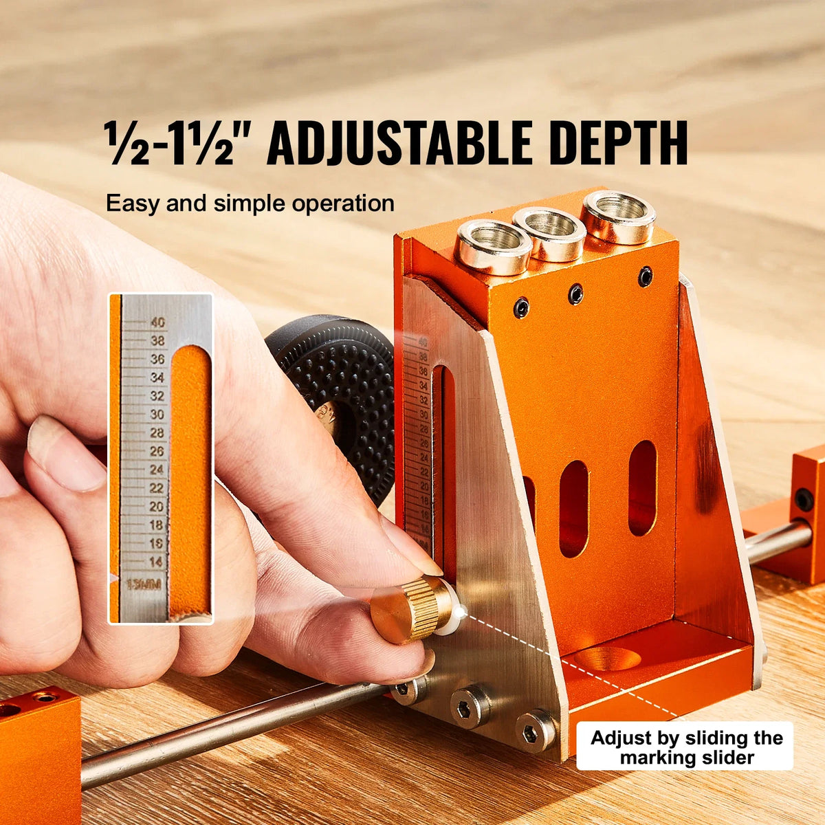 Pocket Hole Jig Kit 34 Pcs Pocket Hole Jig System with 11" C-clamp Fixture Step Drills Wrenches Drill Stop Rings Toolbox