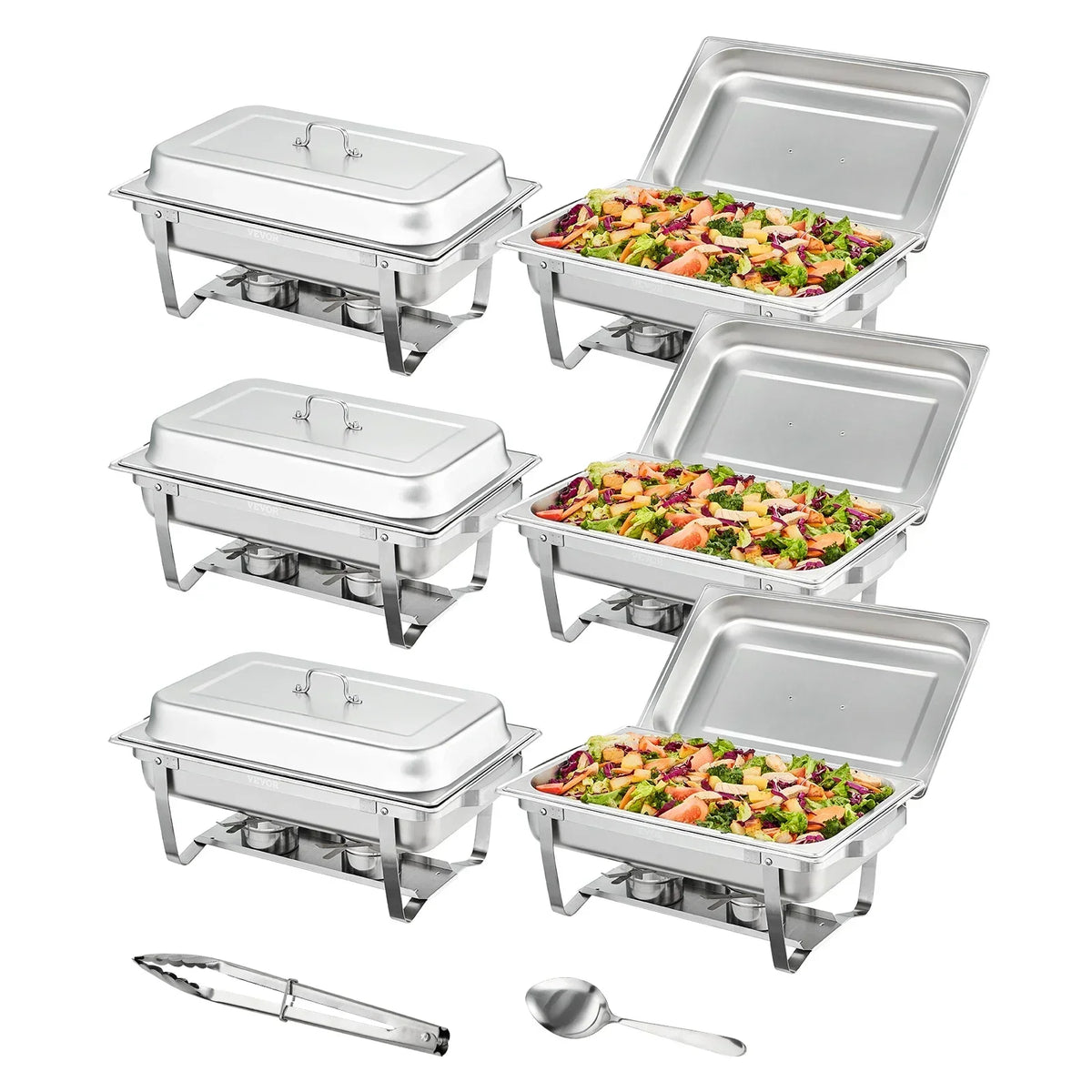 8QT Rectangle Chafing Dish 2/4/6 Packs with Full Size Pans, Folding Stand/Fuel Holder/Tray for Buffet Catering Warmer