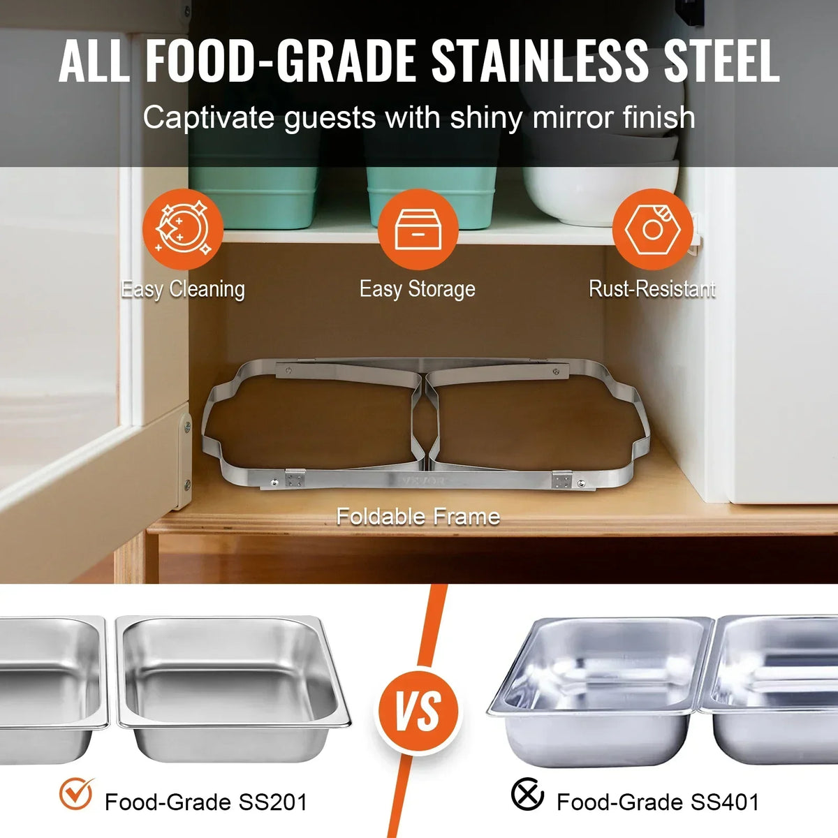 8QT Rectangle Chafing Dish 2/4/6 Packs with Full Size Pans, Folding Stand/Fuel Holder/Tray for Buffet Catering Warmer