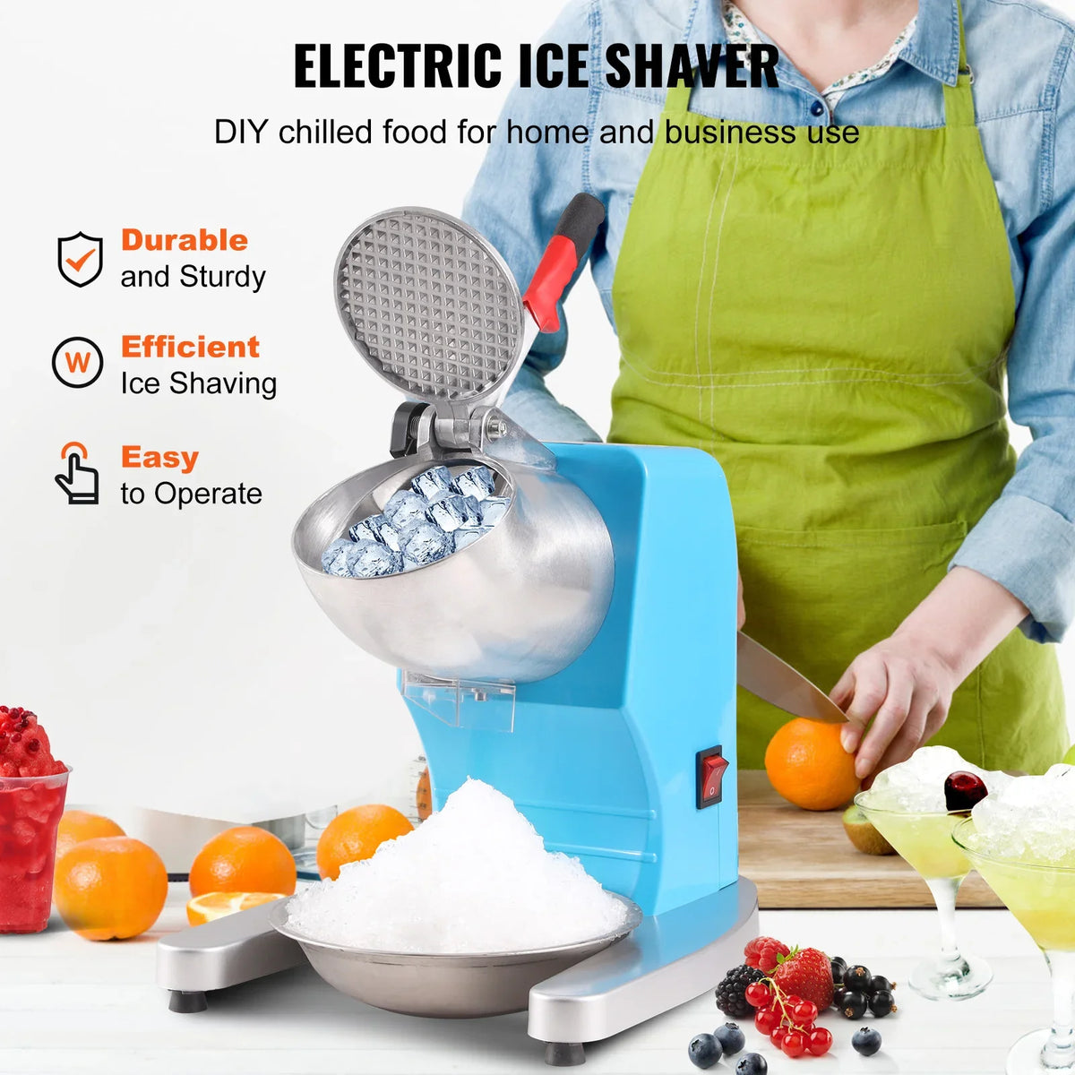 Ice Crushers Machine 220lbs Per Hour Electric Snow Cone Maker 4 Blades 300W Ice Shaver Machine for Home and Commercial Use