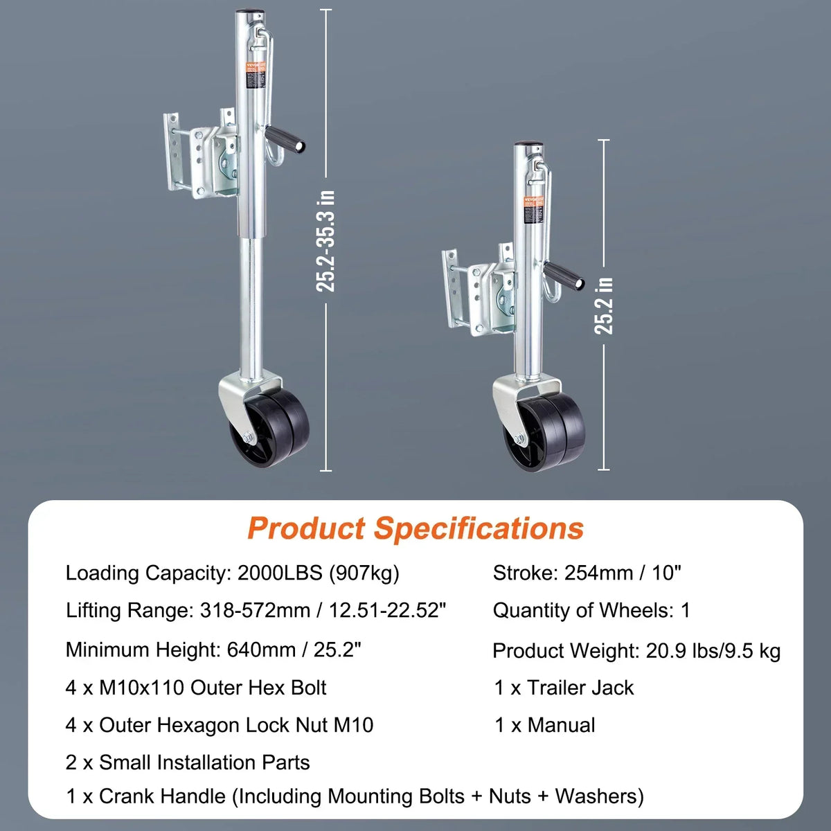 Trailer Jack Tongue Stand 1000/1500/2000lbs with Solid Jockey Sidewind Round Wheel  and Handle for lifting RV Trailer Boat