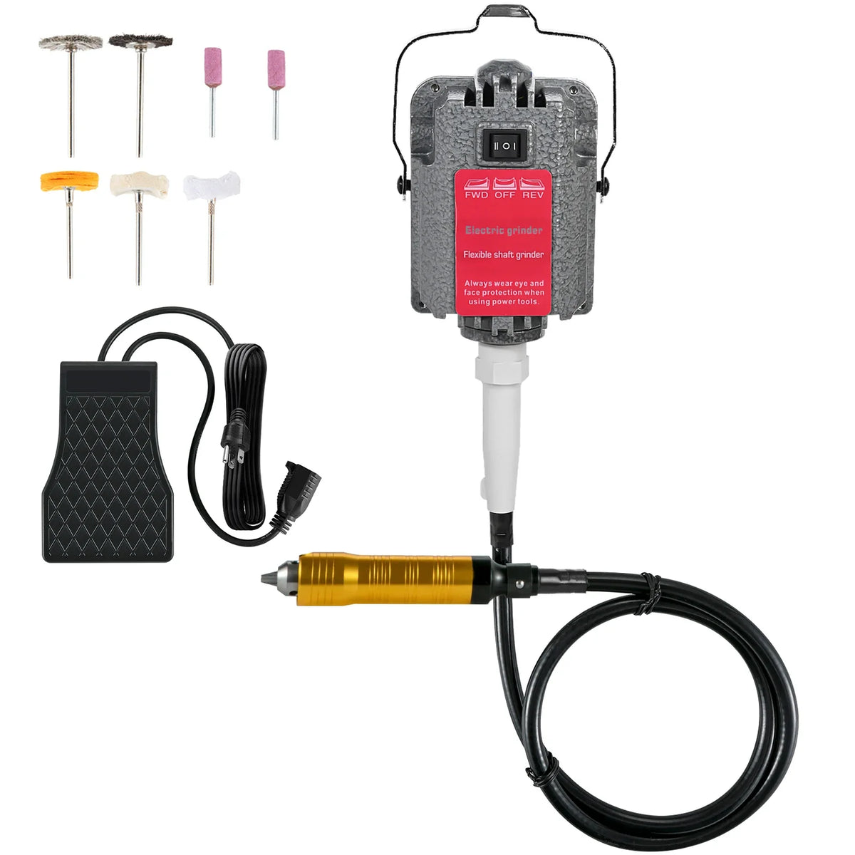 230W S-R Flex Shaft Mill w/ Foot Pedal 6.5mm Chuck Hanging Flexible Jewelry Polishing Machine Rotary Stone Carving Tool