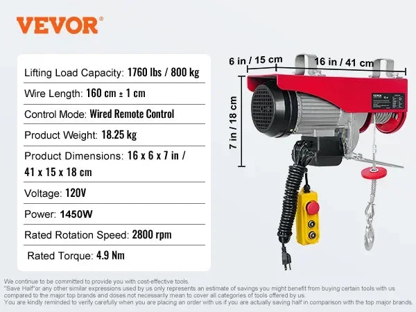 Electric Hoist 200-1000kg with Wired/Wireless Remote Control Lifting Crane Cable Hoist Winch for Boat Car Garage Elevator