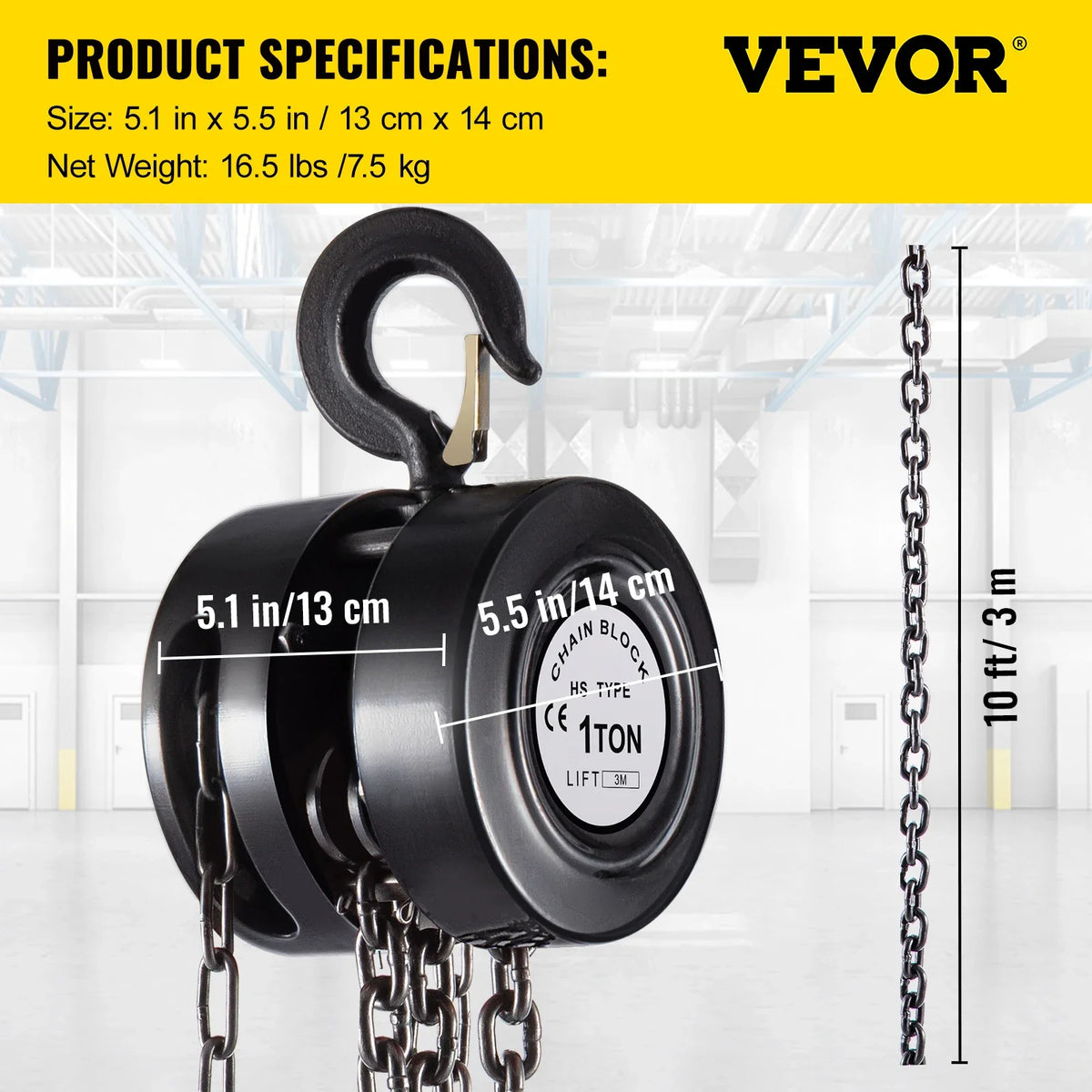 Hand Chain Hoist, 2200 lbs /1 Ton Capacity Chain Block,Manual Hand Chain Block, w/ Industrial-Grade Steel Construction