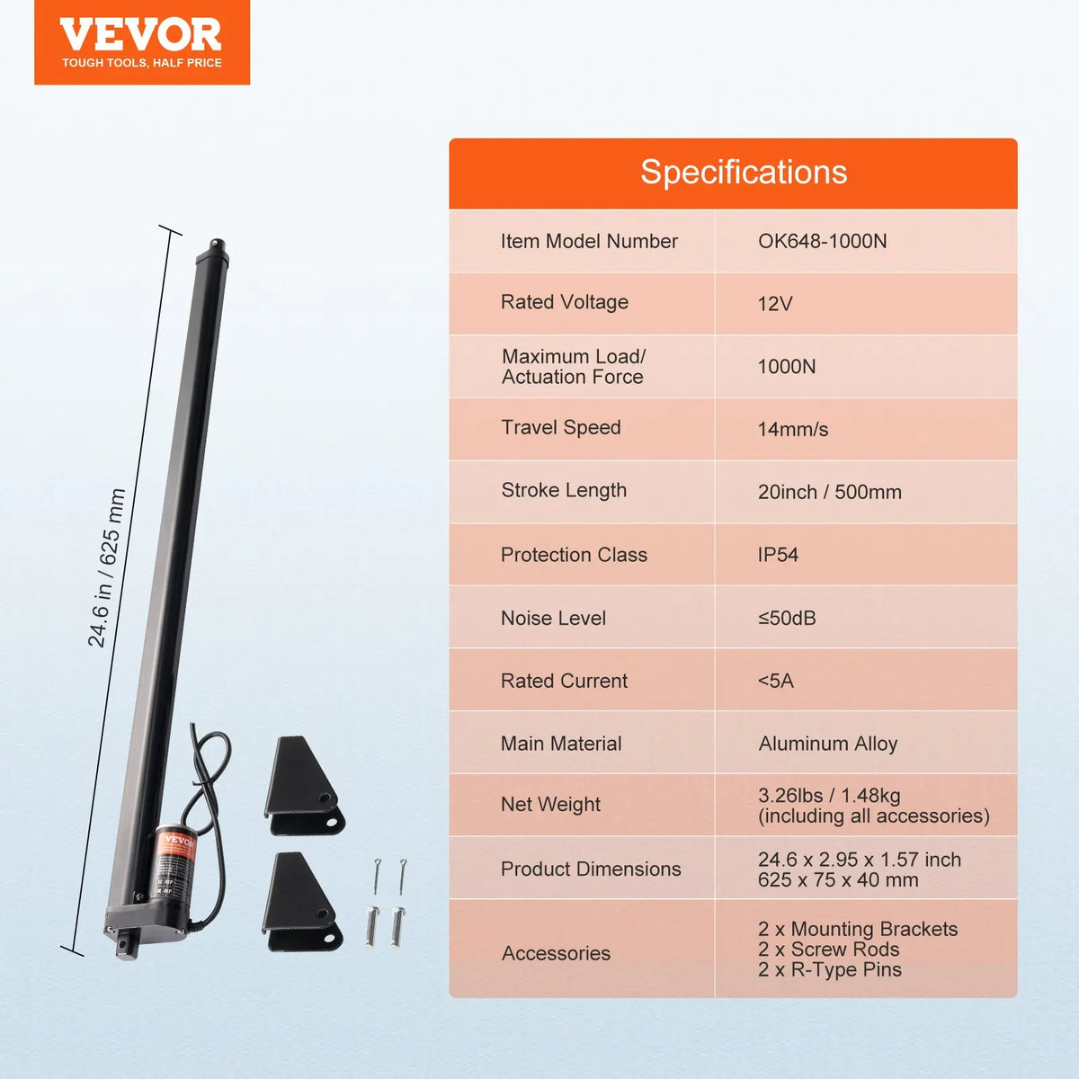 Linear Actuator 12V, 20 Inch High Speed 0.55"/s Linear Actuator, 220lbs/1000N Linear Motion Actuator with Mounting Bracket
