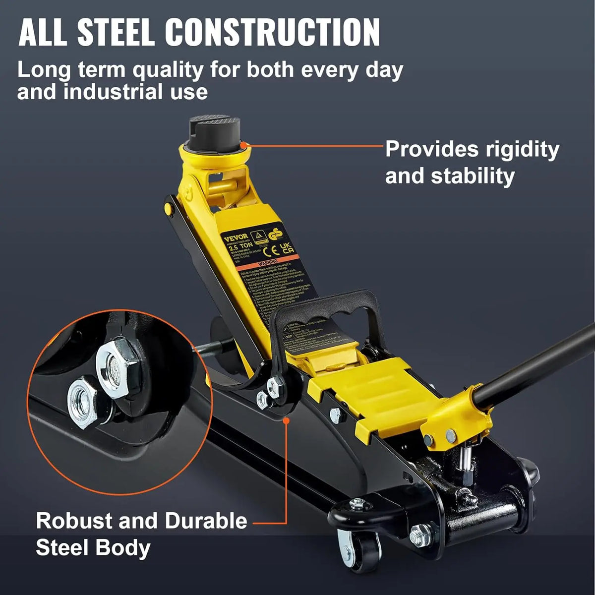 2.5 Ton Low Profile, Heavy-Duty Steel Racing Floor Jack with Single Piston Lift Pump, Lifting Range 3.35"-14.96"