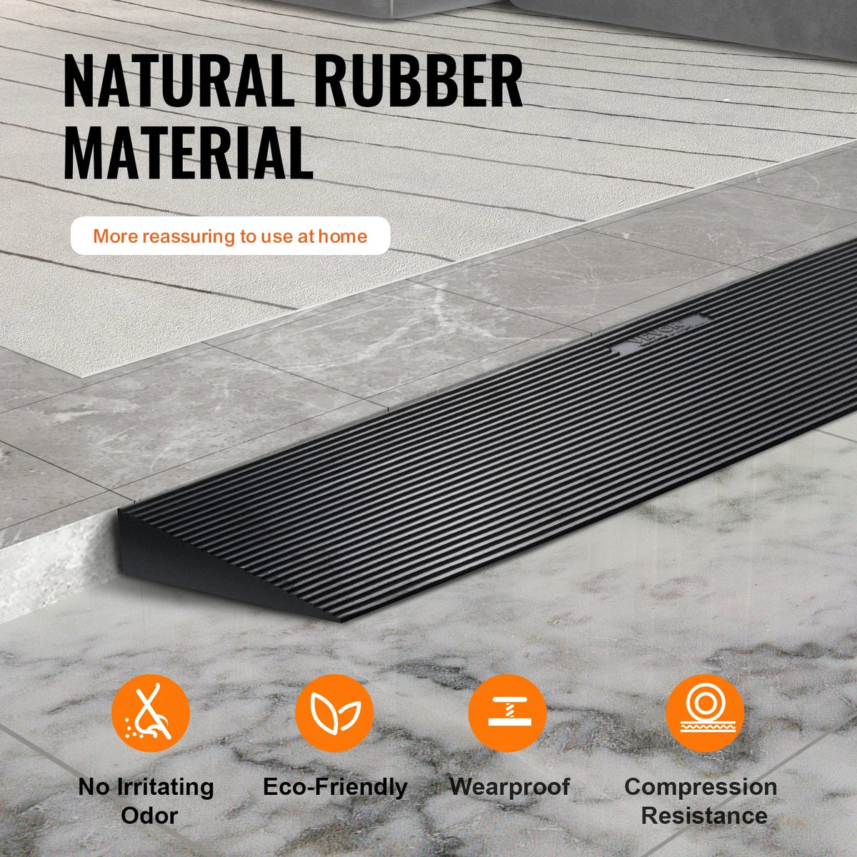1.6In Rise Cuttable Threshold Ramp for Sweeping Robot,35.4" Wide Natural Rubber Wheelchair Ramp,Non-Slip Solid Rubber Ramp