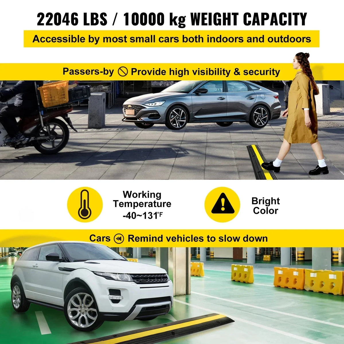 Cable Protector Driveway Ramp Modular Rubber Speed Bump 4PCS 1 Channel Wire Cover Cord Guard for Parking Lot Warehouses
