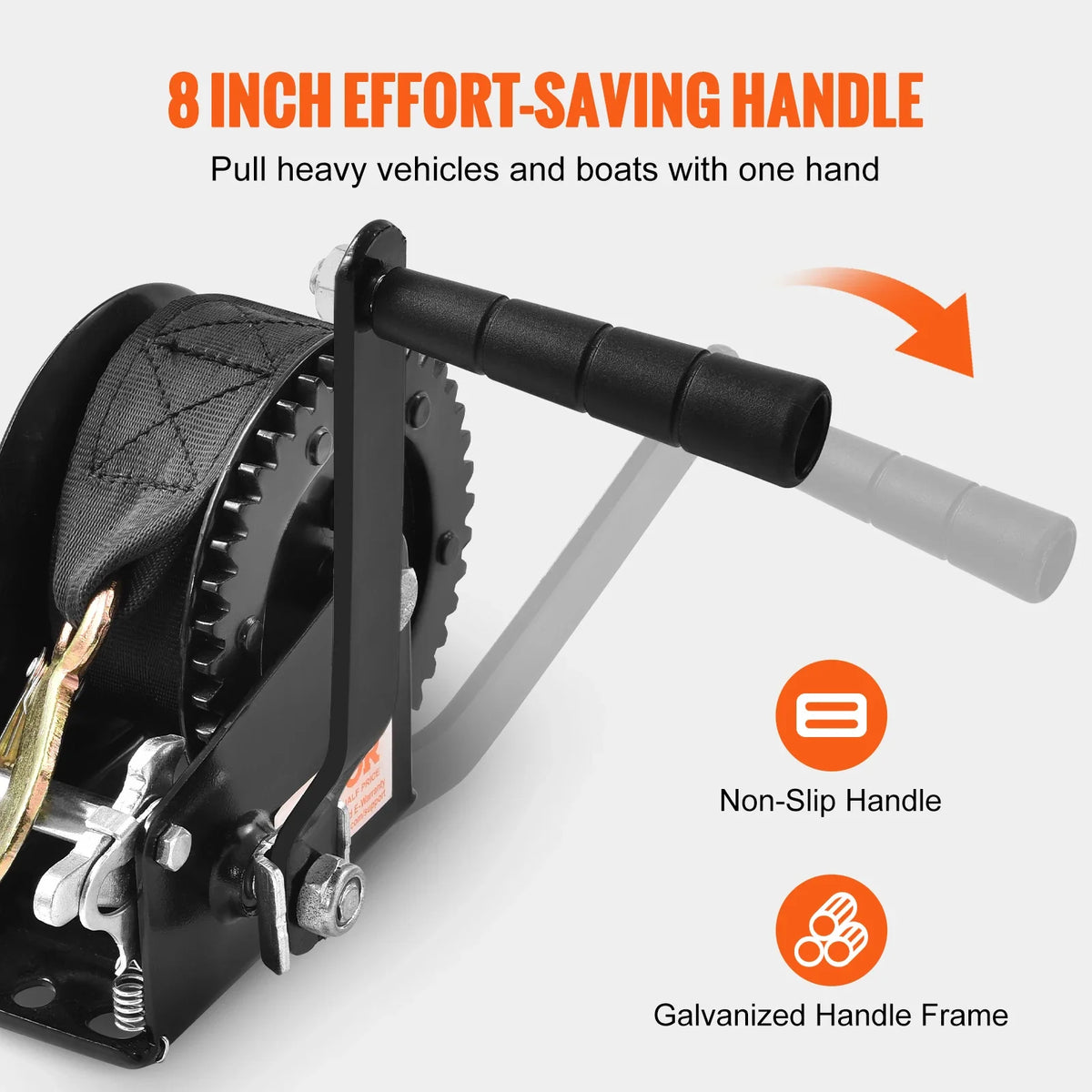 Hand Winch,Boat Trailer Winch Heavy Duty Rope Crank w/ 23ft Polyester Strap & Two-Way Ratchet,Manual Operated Crank Winch