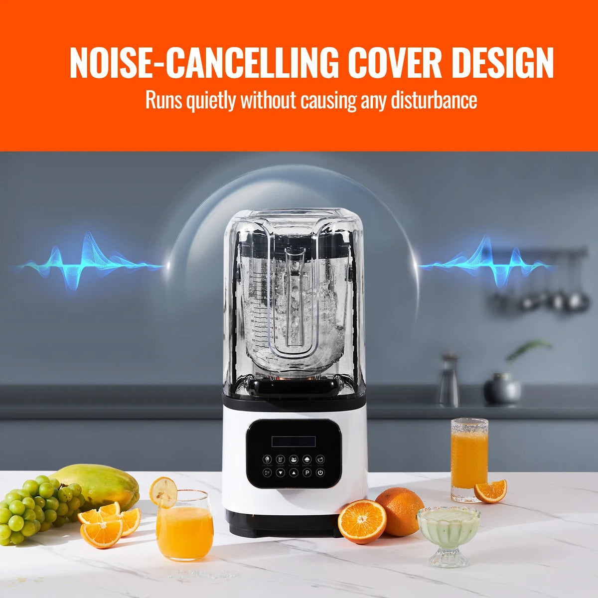 Professional Blender with Shield,Countertop Blenders,68 oz Glass Jar Blender,Stainless Steel 9 Speed & 5 Functions Blender