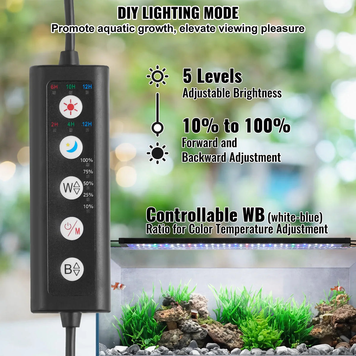 Aquarium Light 26W Full Spectrum Fish Tank Light w/ Adjustable Brightness&Timer Power-Off Memory for Freshwater Fish Tank
