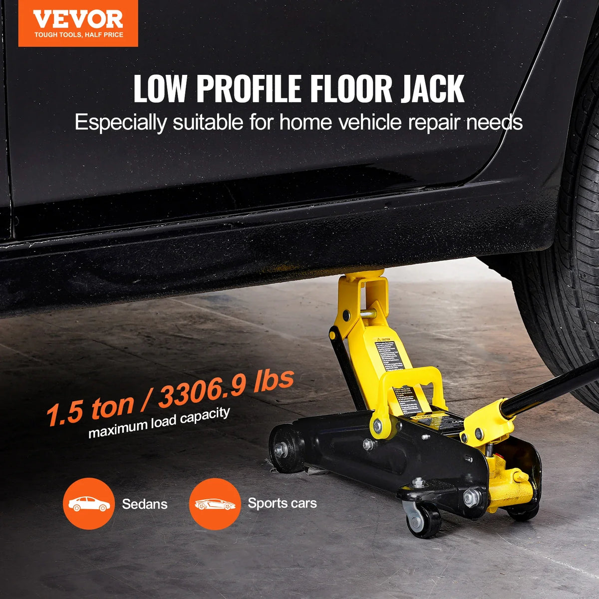 Low Profile Floor Jack 1.5 /2Ton, Heavy Duty Iron Hydraulic Racing Floor Jack, Hydraulic Car Jack, Single Piston Pump