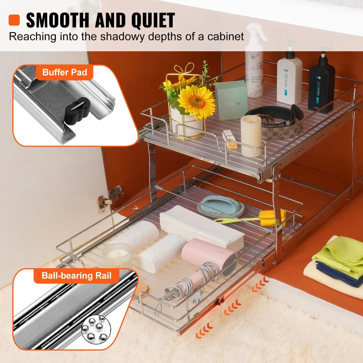 Pull Out Cabinet Organizer,Heavy Duty Slide Out Pantry Shelves,Steel Roll Out Drawers,Sliding Drawer Storage for Home