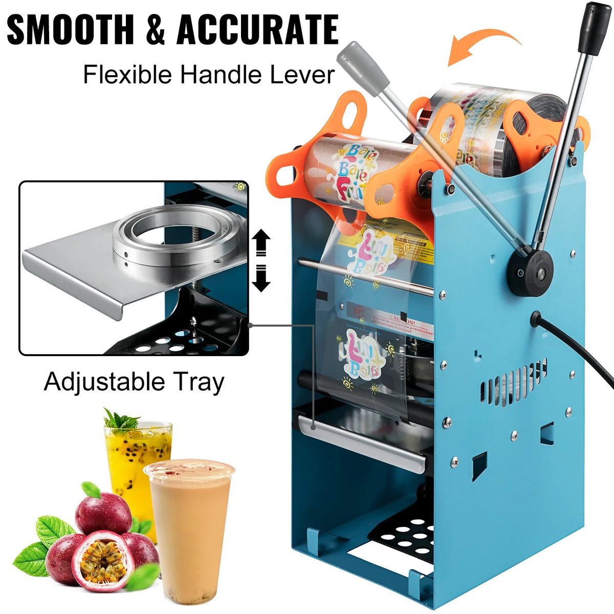 Manual Cup Sealing Machine 300-500 Cups/Hour Accurate Control Panel Heavy Duty for 90/95 MM Diameter Drinks Cup Sealer