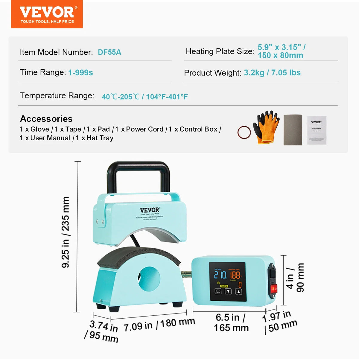 Hat Press Machine Mini Hat Heat Press with Integrated Control Panel 5.9x3.15 inch Curved Heating Plate, Automatic Shut-Off